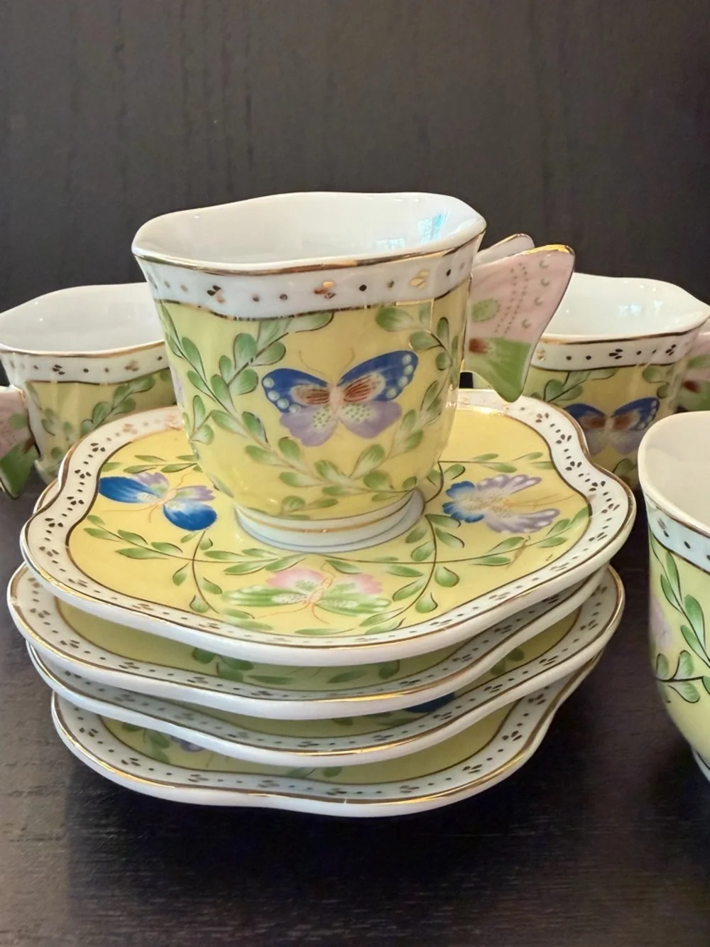 Yellow Butterfly demitasse cup and Saucer Set 4 - Picture 2 of 12